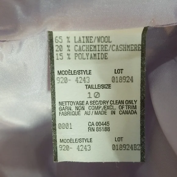 Louben made in Canada wool cashmere mix size 10. Lavender. Staple for capsule - Picture 9 of 13